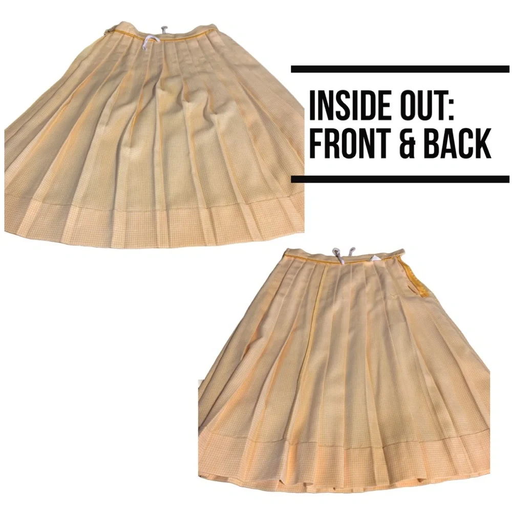 VINTAGE 1980'S YELLOW AND WHITE GINGHAM PRINT PLEATED A-LINE SKIRT (10)